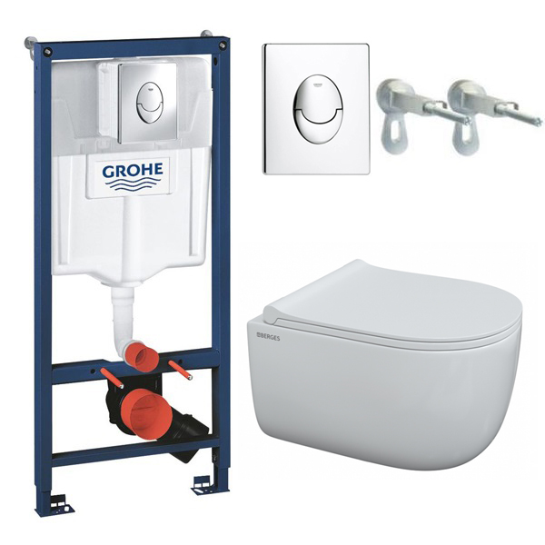 Комплект инсталляция GROHE с унитазом BERGES Ego Rimless 49 см Комплект инсталляция GROHE с унитазом BERGES Ego Rimless 49 см