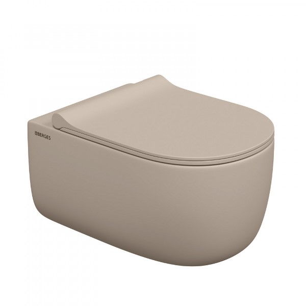 Унитаз подвесной безободковый BERGES Ego XL SoftClose 540х360х330 мм жасмин матовый 082728 Унитаз подвесной безободковый BERGES Ego XL SoftClose 540х360х330 мм жасмин матовый 082728