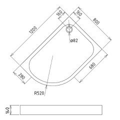 Поддон душевой акриловый GEMY 1200x800x140 мм ST18 R Поддон душевой акриловый GEMY 1200x800x140 мм ST18 R