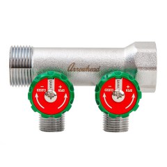 Коллектор латунный ARROWHEAD с регулирующими вентилями 1x1/2 на 2 выхода CB-502-02 Коллектор латунный ARROWHEAD с регулирующими вентилями 1x1/2 на 2 выхода CB-502-02